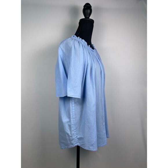 Apiece Apart 100% Organic Cotton Smocked Peasant Top XL Light Blue - Picture 3 of 7